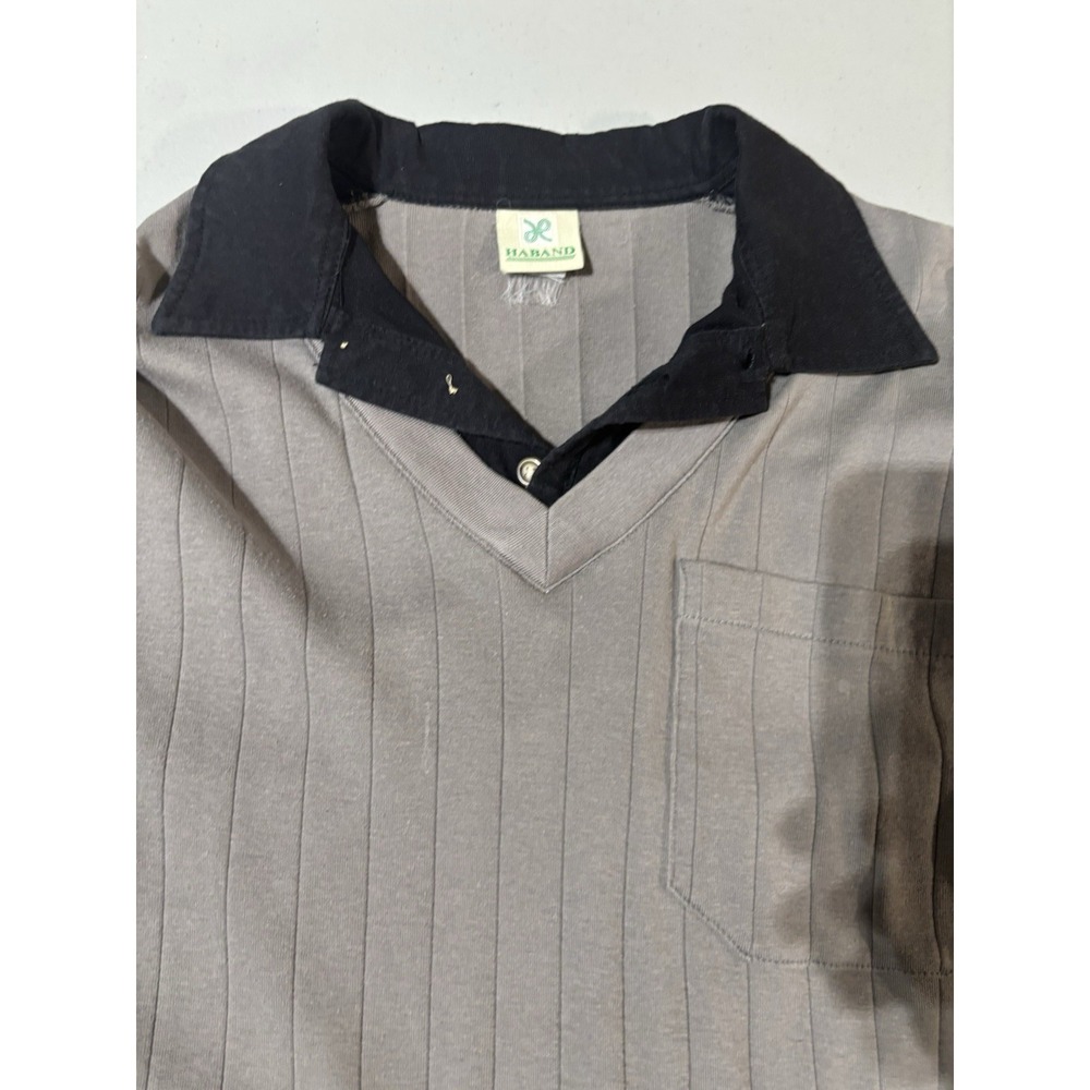 Vintage Haband Polo Shirt Mens Medium Longsleeve Cotton Blend Gray/black - Picture 2 of 6